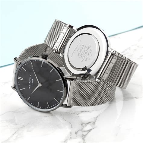 Personalised Mens Metallic Watch With Black Face Love My Ts