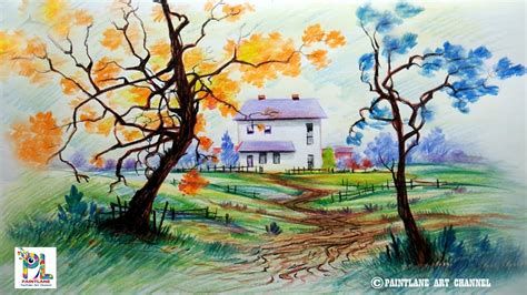 Simple Landscape Drawing With Colored Pencils