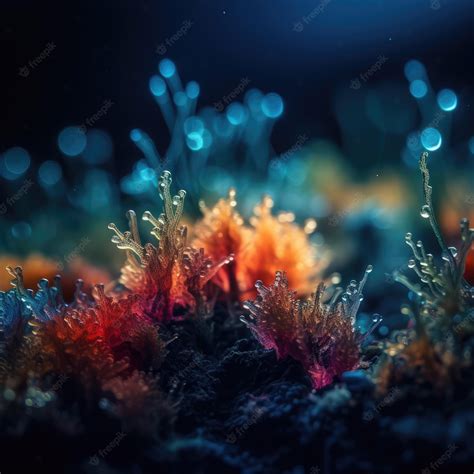 Premium Ai Image Microscopic Landscape Bioluminescence Glowing