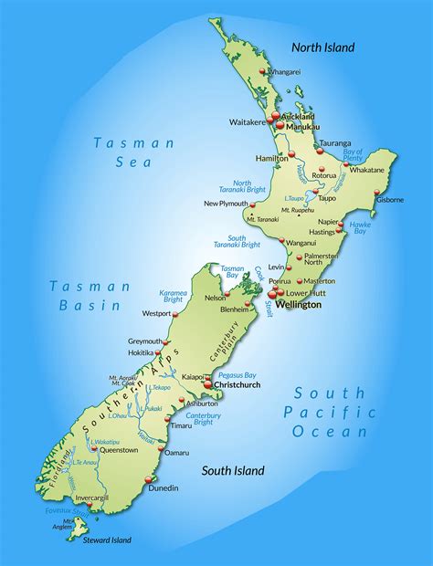 Major Cities New Zealand Map Map