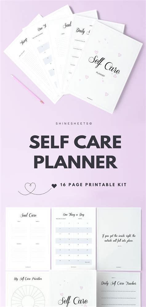 Self Care Planner Printable 16 Pages Shinesheets Printable