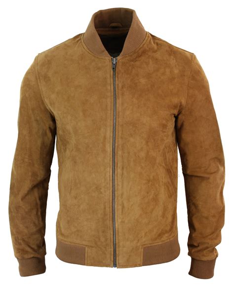 Mens Real Suede Leather Varsity Bomber Jacket Classic
