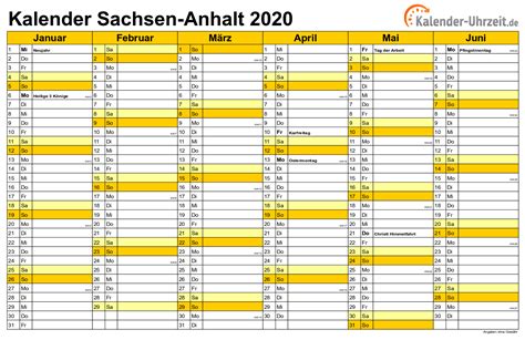 Jahreskalender 2021 mit und ohne feiertage ausdrucken. Feiertage 2020 Sachsen-Anhalt + Kalender