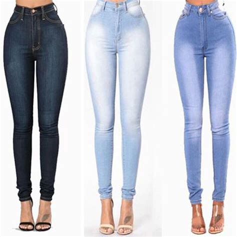 Womens White Elastic Waist Skinny Stretch Jeans Plus Size High Waist