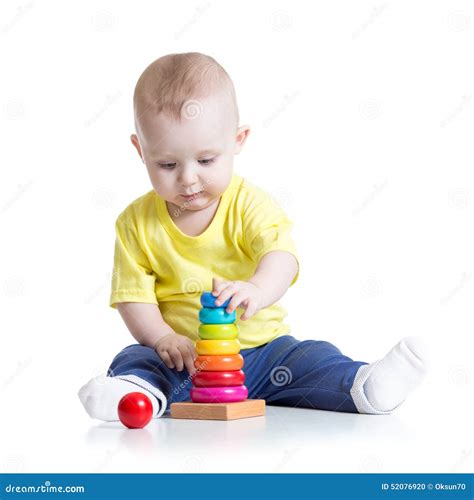 Baby Playing With Toy Isolated On White Stock Photo Image Of