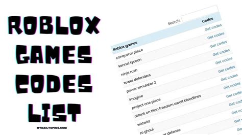 Roblox Games Codes List Easy To Search