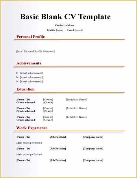 Free Printable Sample Resume Templates Of Blank Resume Template