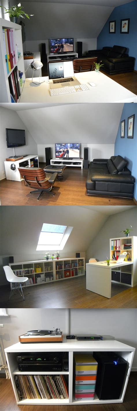 An Attic Loft Gaming Room With No Visible Wires An Eames Lounge Chair