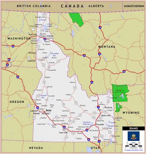 Idaho Highway And Road Map Raster Image Version World