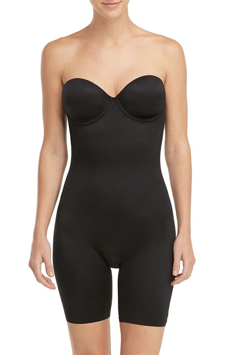 spanx® suit your fancy strapless cupped mid thigh bodysuit nordstrom strapless shapewear