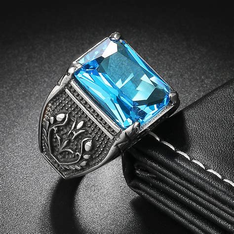 Jiayiqi Vintage Cz Stone Mens Rings Punk Style 316l Stainless Steel