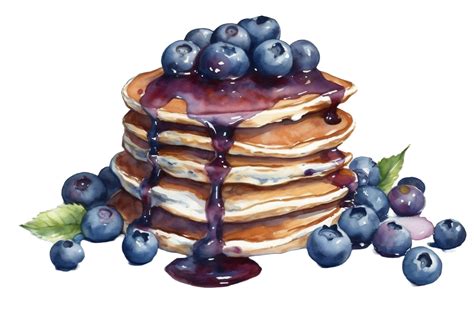 Blueberry Pancakes Watercolor Clipart Ai Generated 23477128 Png