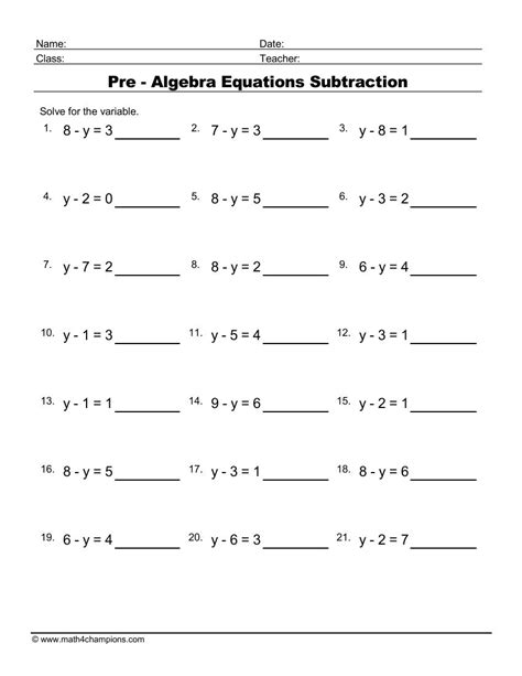 Free Printable Algebra Worksheets