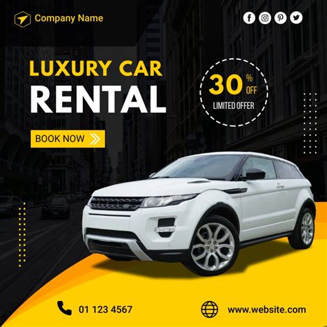 Rent Car Social Media Banner Template Postermywall