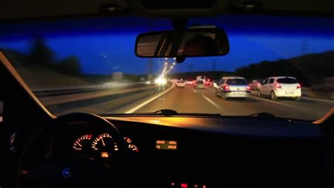 Driving Timelapse From Car Interior Driving On Highway At Night Stock