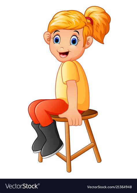 Cartoon Girl Sit On Wood Chair Royalty Free Vector Image