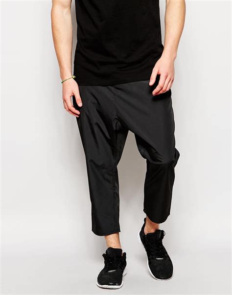 Asos Drop Crotch Pants In Cropped Fit In Black For Men Lyst