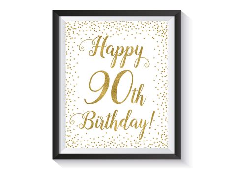 Happy 90th Birthday Sign Gold Confetti Birthday Party