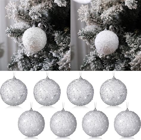 Libima 8 Pcs 4 Inch Christmas Ball Ornaments White Glitter