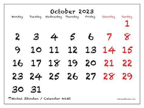 October 2023 Printable Calendar South Africa Ms Michel Zbinden Za