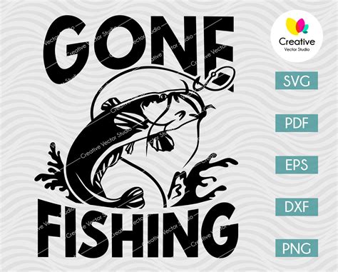 Gone Fishing Catfish SVG, PNG, DXF Cut File - Creative Vector Studio
