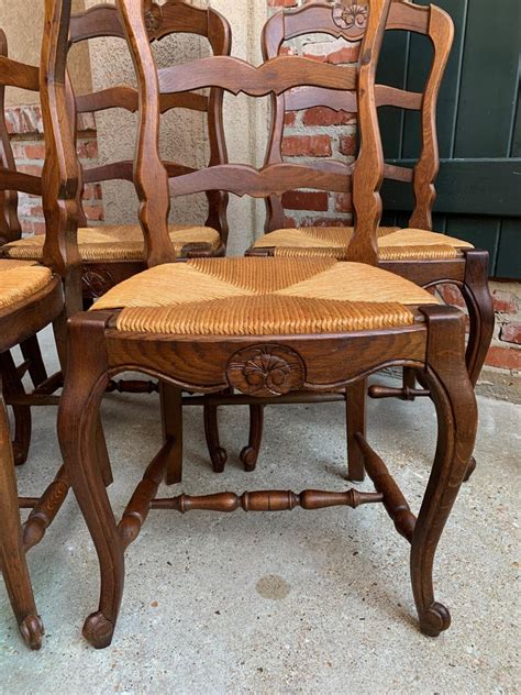 See more ideas about vintage chairs, chair, furniture. Set of 5 Antique French Country Carved Oak Ladder Back ...