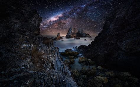 1600x1000 Coast Exposure Landscape Long Milky Nature Night Rock