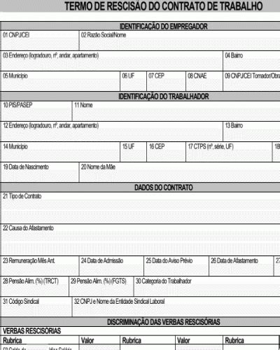 Refer Ncia Para Um Termo De Rescis O Do Contrato De Trabalho Empregado Trct Funcion Rio Novo