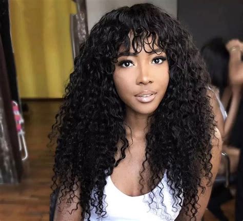 Glueless Water Wave Wig Peruvian Human Hair Wigs With Bangs Etsy