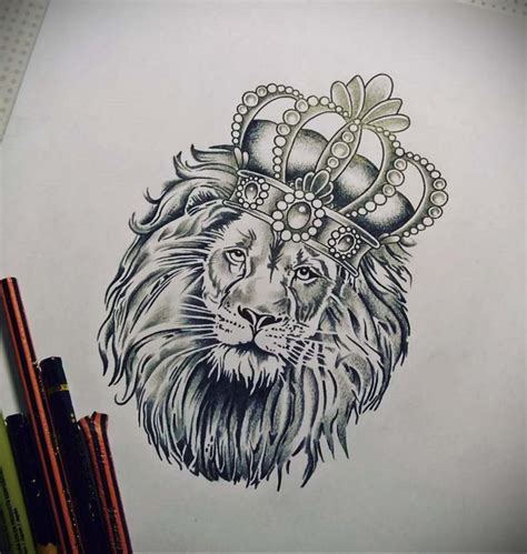 Lion With Crown Tattoo Drawing Pic Insider