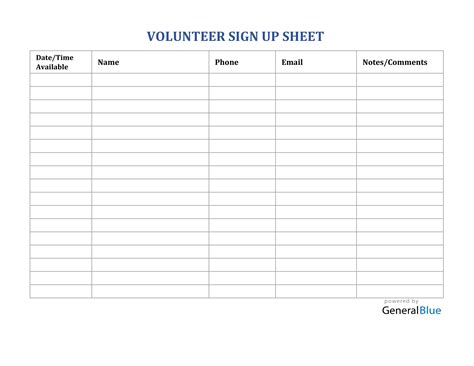 Weekly Volunteer Schedule Template