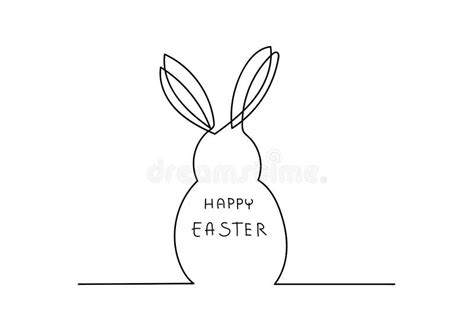 Vector Outline Drawing Easter Egg With Rabbit Ears Isolated On White