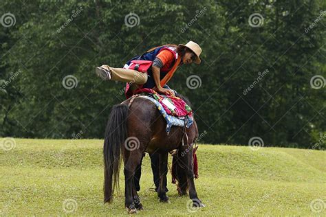 Asian Woman Mounting Horse Stock Image Image Of Park 22477697
