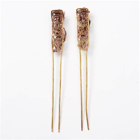 Two Chinese Hair Pins Qing Dynasty 19th Century Bukowskis