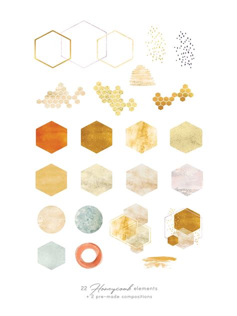 Watercolor Honeycomb Clip Art Geometric Shapes Transparent And Etsy