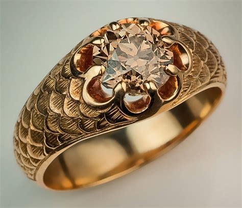 Antique Fancy Color Old European Cut Diamond Gold Mens Ring At 1stdibs