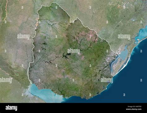 Uruguay South America True Colour Satellite Image With Border And