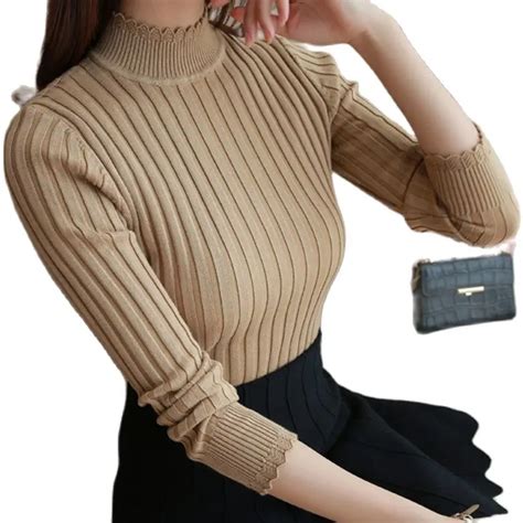 The New Spring Half Korean Lace Turtleneck Sweater Slim Dress A Thin