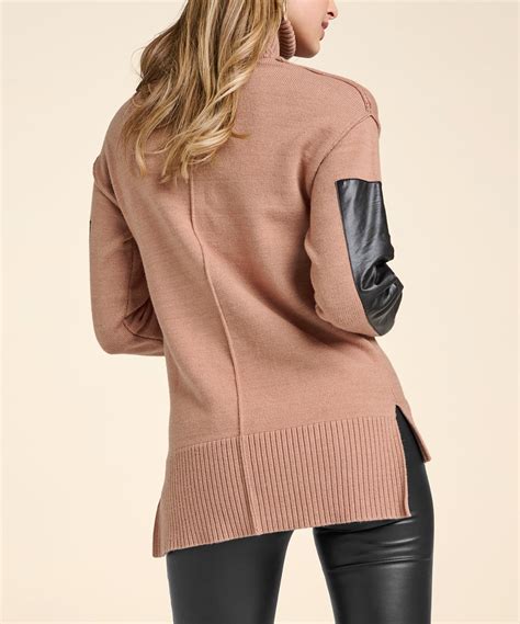 Brown And Black Panel Turtleneck Sweater Women Zulily
