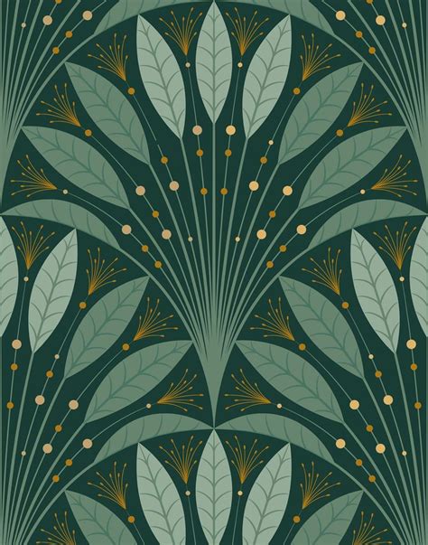 Art Deco Style Fanned Leaf Wallpaper By Bobbi Beck Green Art Deco