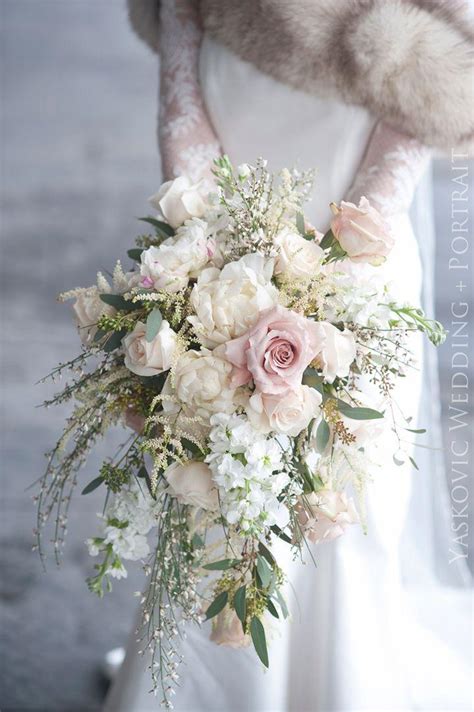 Exquisite Cascading Ivory And Pale Pink Winter Wedding Bouquet 2536662
