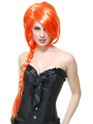 Deluxe Orange Anime Wig With Braided Ponytails