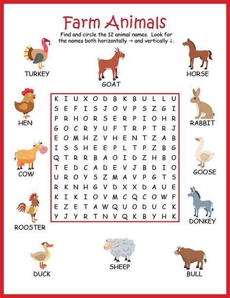 Farm Animal Word Search Full Coloring Sheets