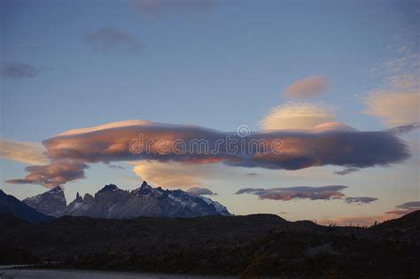 Lenticular Clouds Over Torres Del Paine Stock Image Image Of Grey