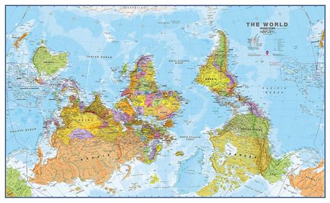 Large Upside Down World Wall Map Political Laminated Fruugo Ie