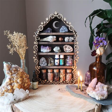 Crescent Moon Botanical Apothecary Shelf Spiritual Decor Witch Decor