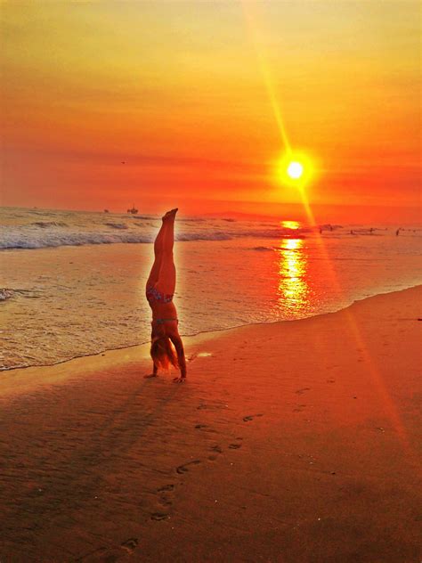 Sunsets And Yoga At The Beach Handstands Beach Adventure Yoga Roxy Sunset Beach Adventure
