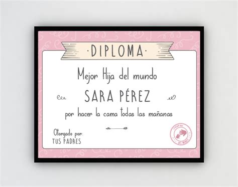 Diploma Rosa Mejor Hija Del Mundo Regalo Original