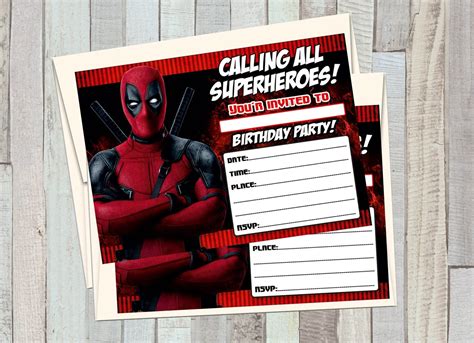 12 Deadpool Superheroes Birthday Invitations 12 5x7in Cards 12