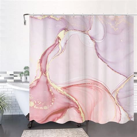 Bettlaty Pink Gold Marble Shower Curtain Modern Abstract
